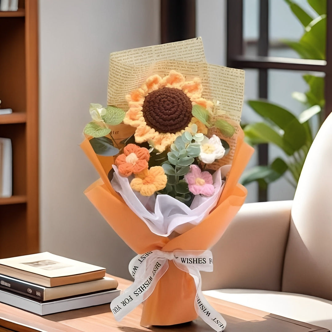 Decorative Knitted Floral Arrangement with Sunflowers and Daisies