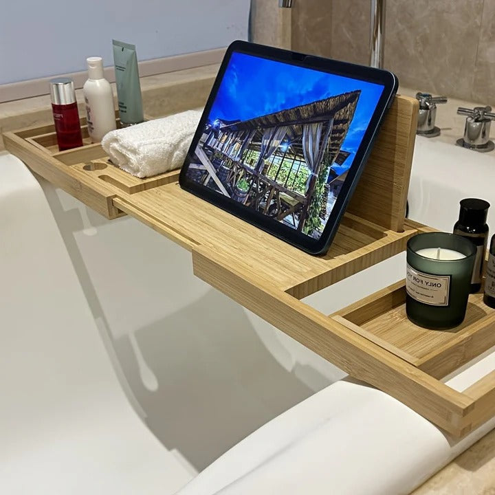 Bamboo Bathtub Tray Adjustable Expandable
