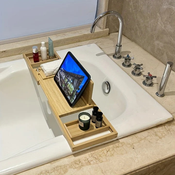 Bamboo Bathtub Tray Adjustable Expandable