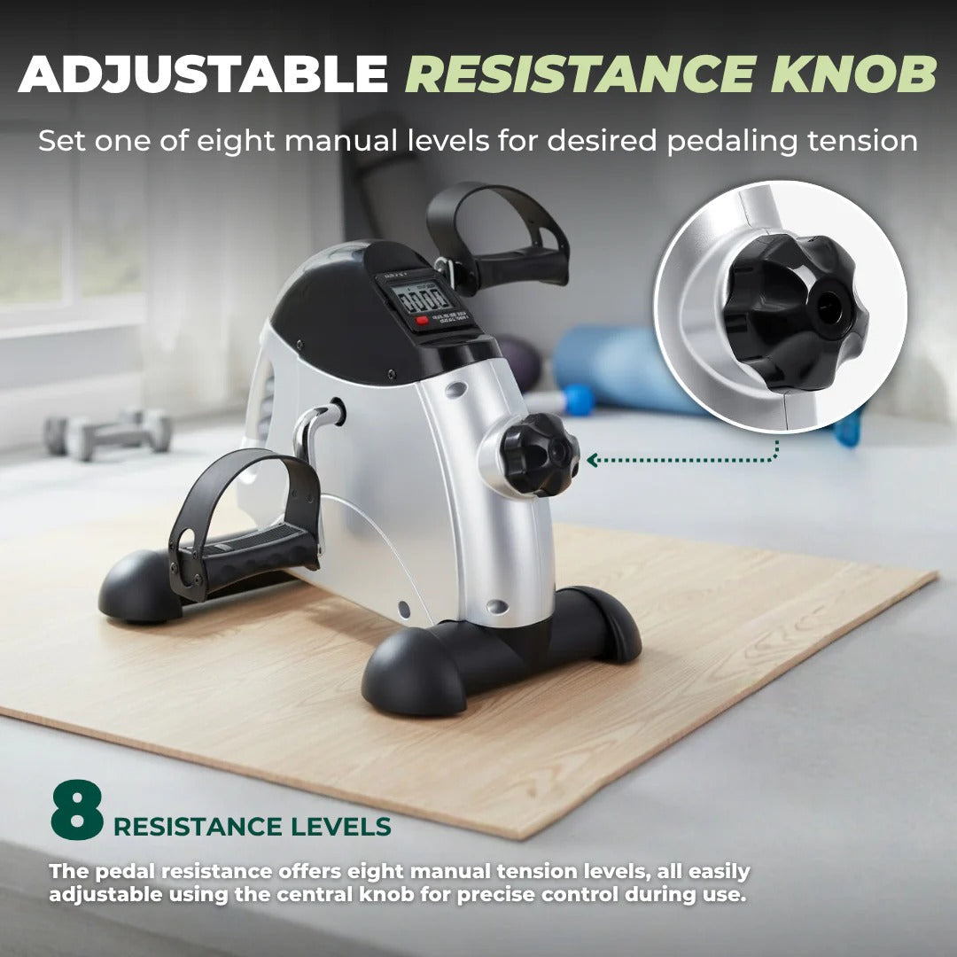 Compact Under Desk Pedal Exerciser Adjustable Resistance Digital