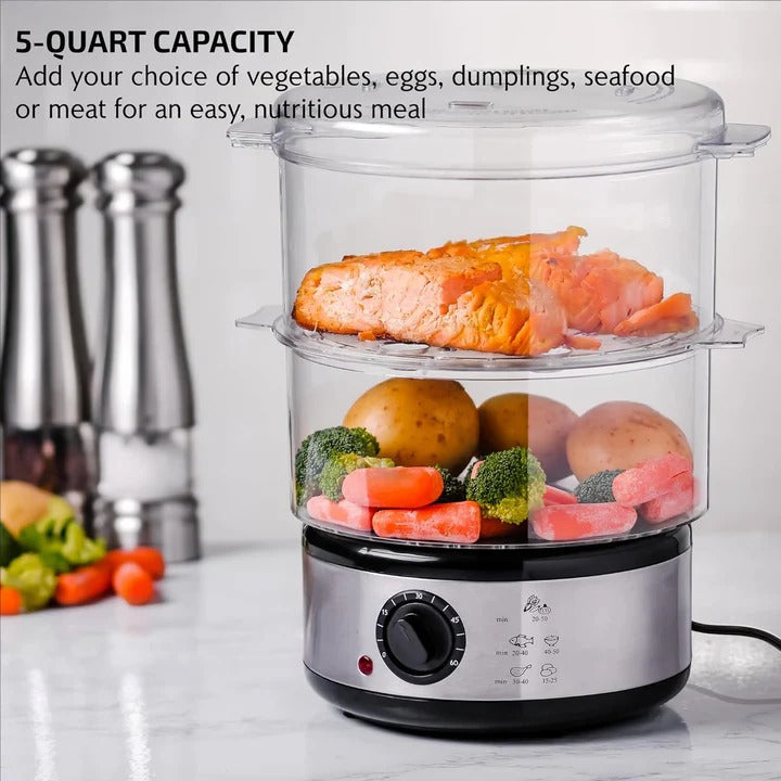 Electric Food Steamer Digital Timer 3-Tier 8Qt Capacity
