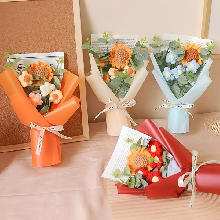 Decorative Knitted Floral Arrangement with Sunflowers and Daisies