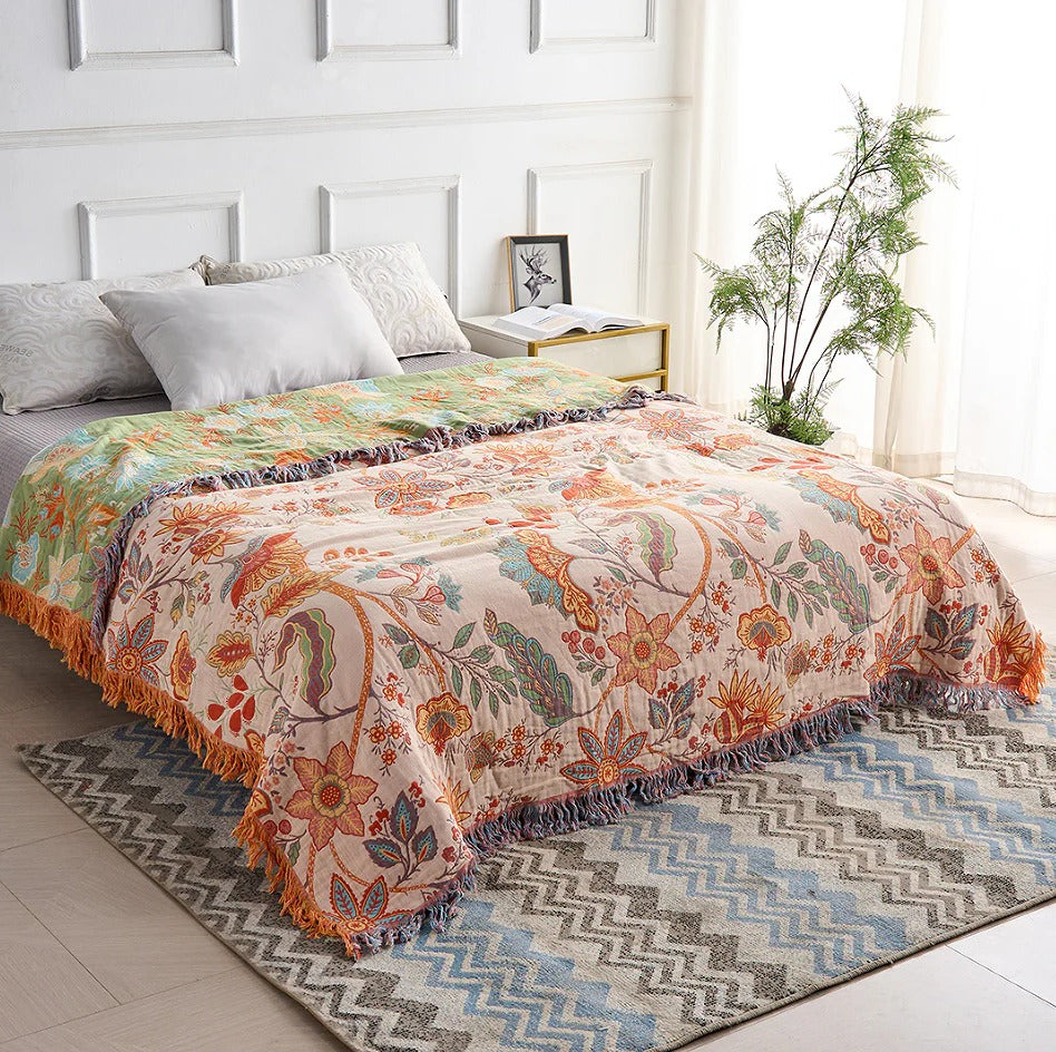 Cotton Blanket with Boho Pattern