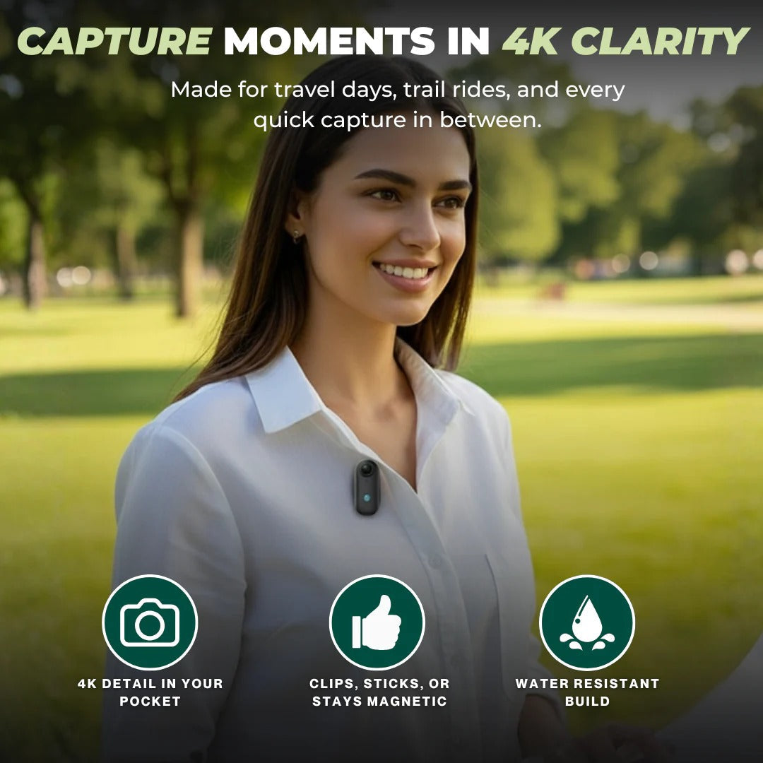 Wearable POV 4K Thumb Camera Waterproof Built-In 128GB Storage