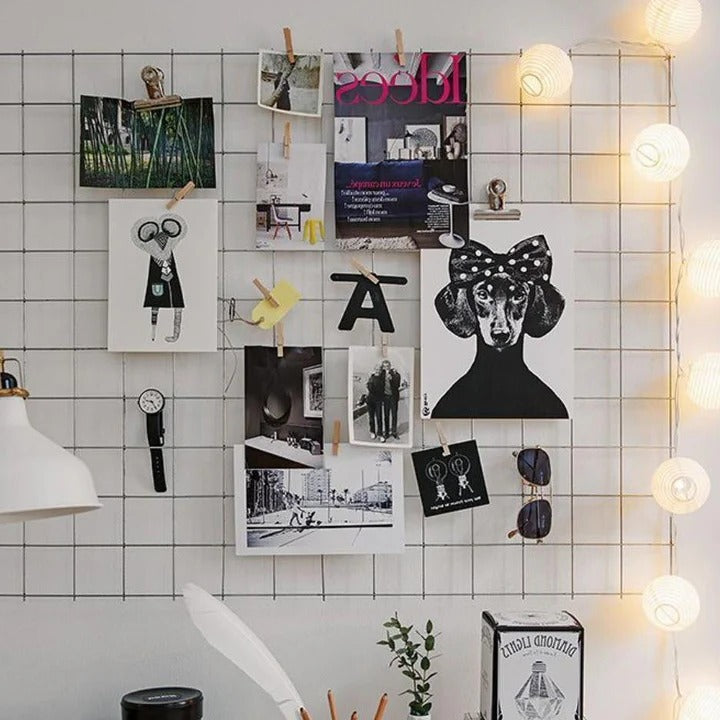 Industrial Mesh Pinboard Metal Frame Wall-Mounted - Lenila