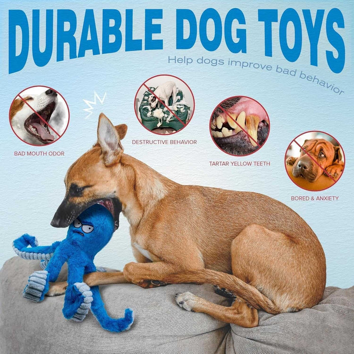 Dog Toy Durable Squeaky Octopus with Crinkle Texture