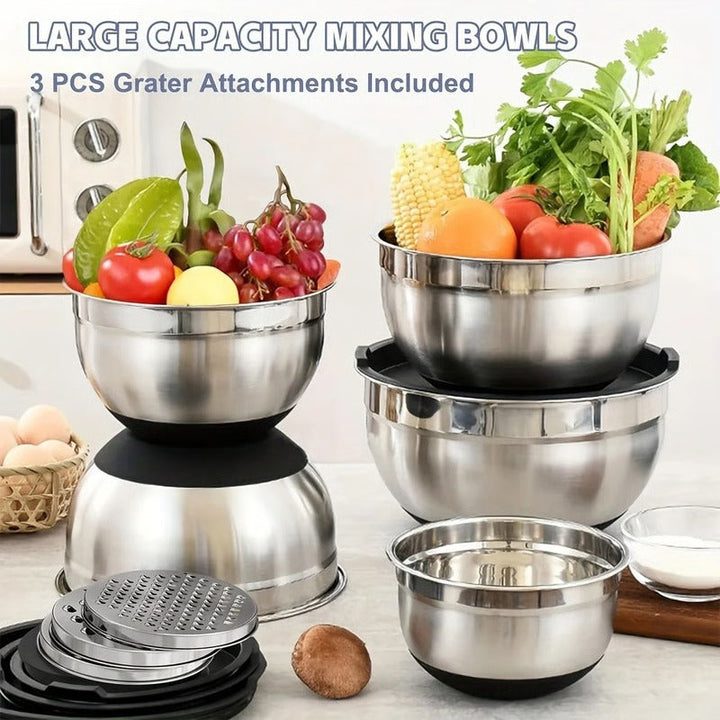 Stainless Steel Baking Bowl Set with Sealed Lids Non-Slip Base