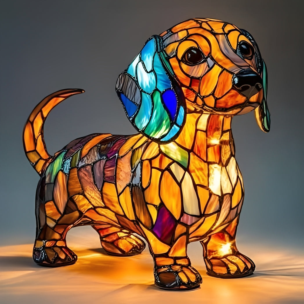 Bedside Lamp with Stained Glass Art Deco Design