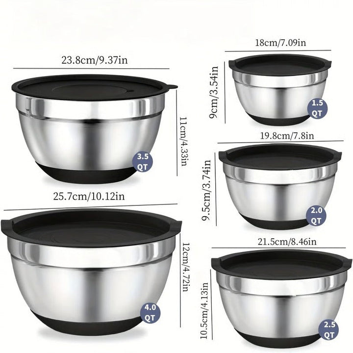 Stainless Steel Baking Bowl Set with Sealed Lids Non-Slip Base