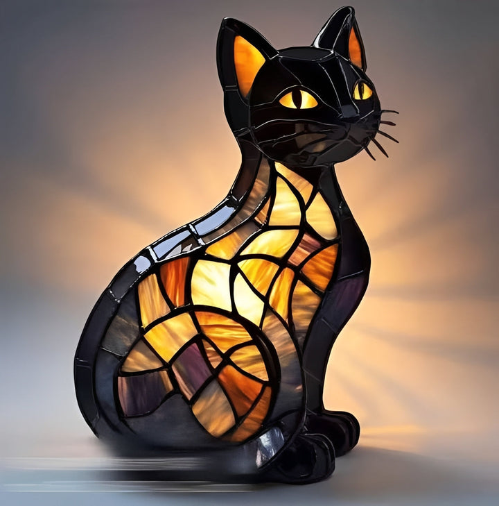 Bedside Lamp with Stained Glass Art Deco Design