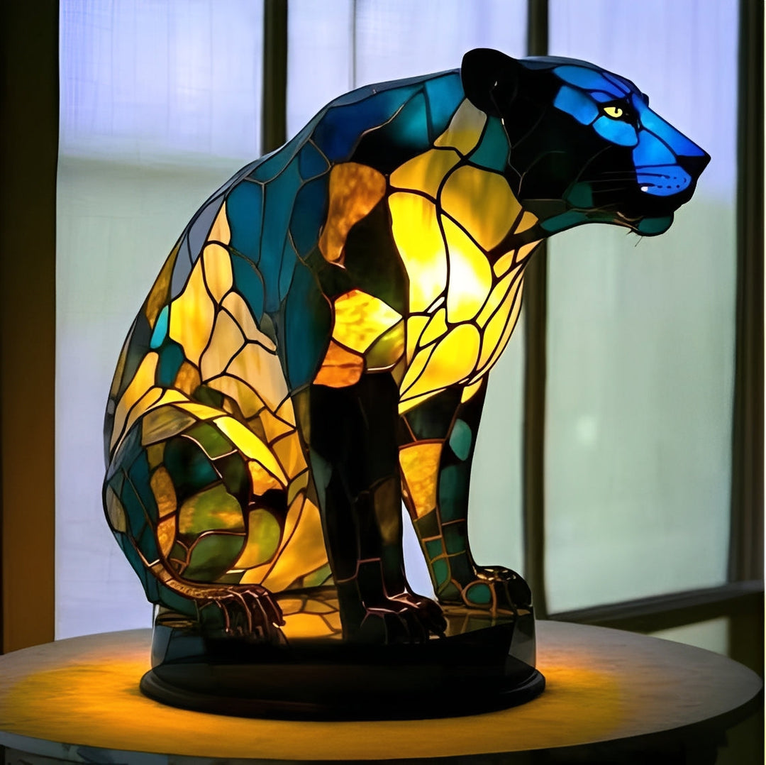 Bedside Lamp with Stained Glass Art Deco Design
