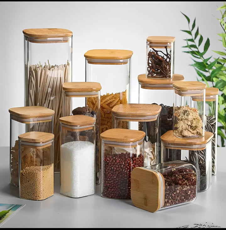 Glass Storage Jar with Bamboo Lid Minimalist Style - Lenila