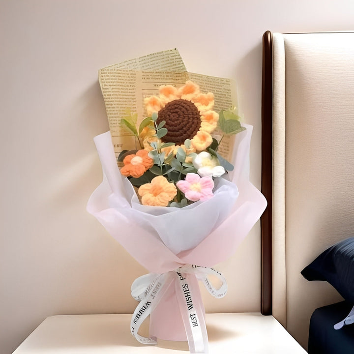 Decorative Knitted Floral Arrangement with Sunflowers and Daisies