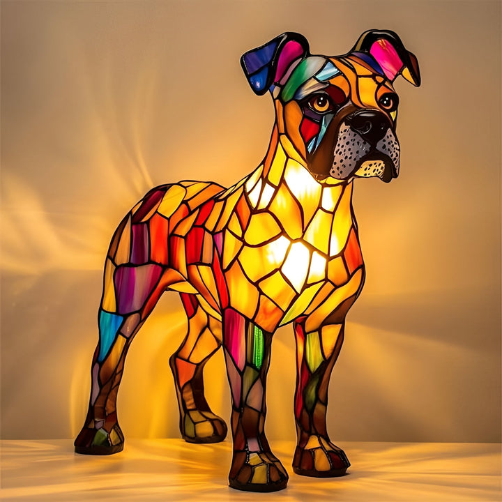 Bedside Lamp with Stained Glass Art Deco Design