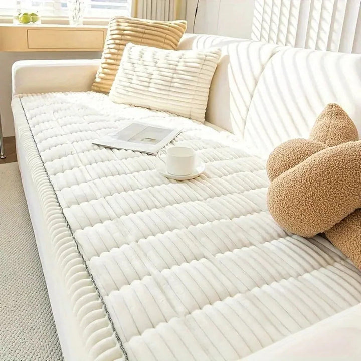 Sofa Cover with Plush Fabric Pleated Edge Protective Fit