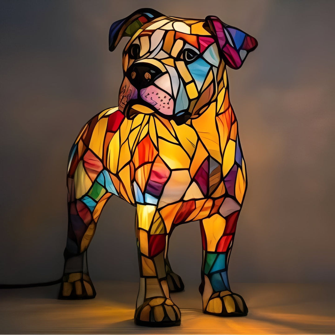Bedside Lamp with Stained Glass Art Deco Design