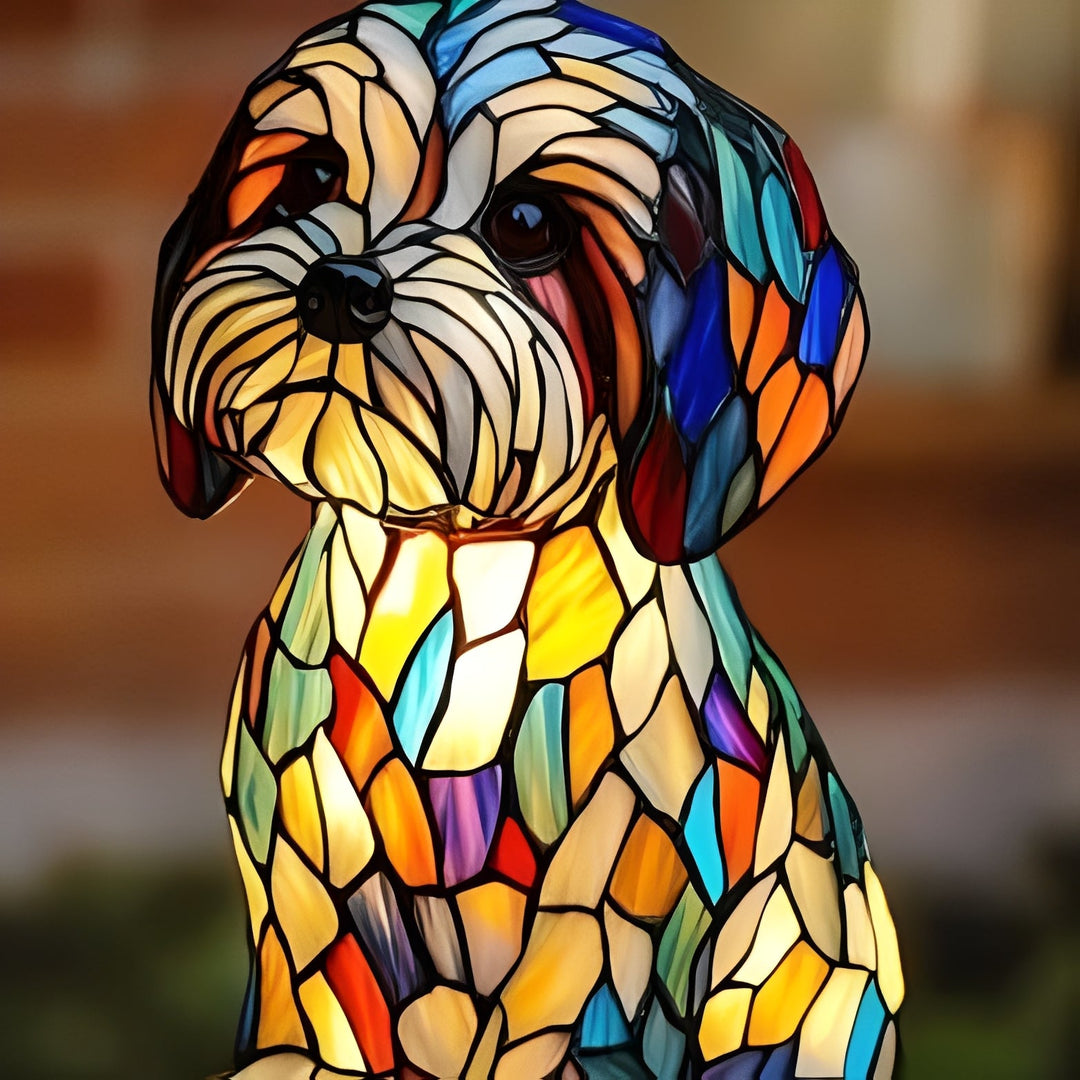 Bedside Lamp with Stained Glass Art Deco Design