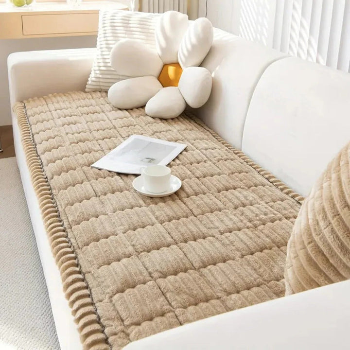 Sofa Cover with Plush Fabric Pleated Edge Protective Fit