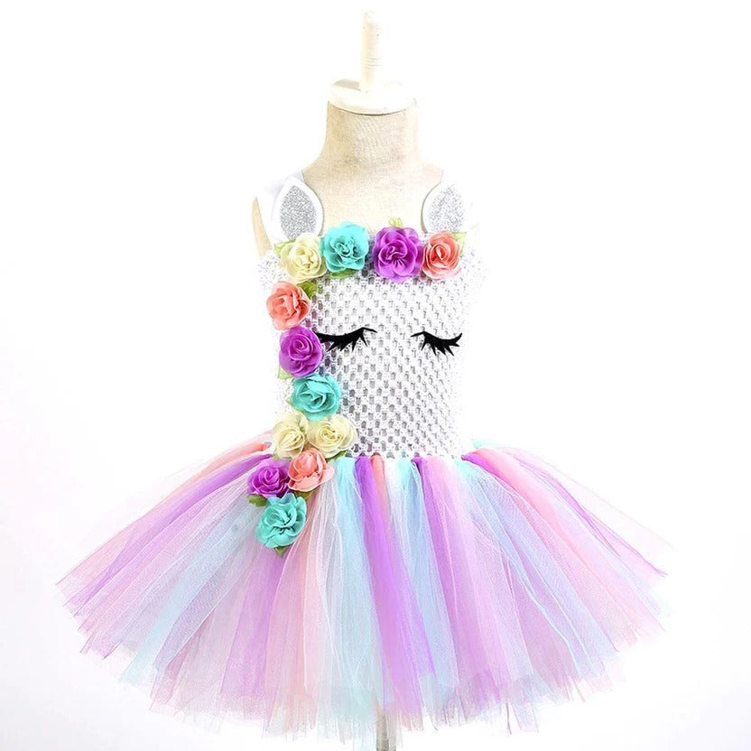 Girls Princess Gown with Tulle Rainbow Unicorn Tutu - Lenila