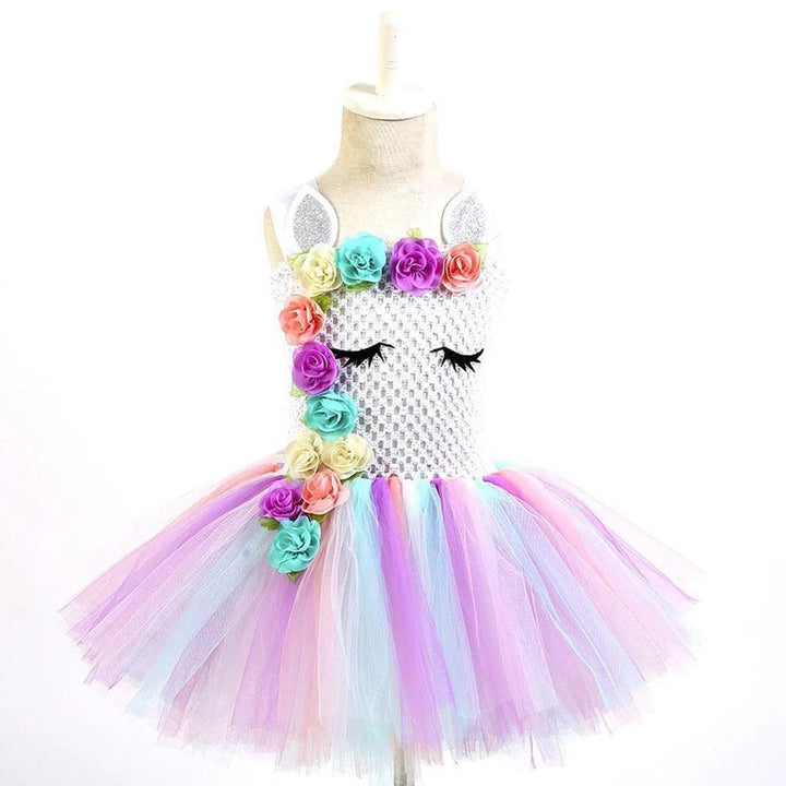 Girls Princess Gown with Tulle Rainbow Unicorn Tutu - Lenila