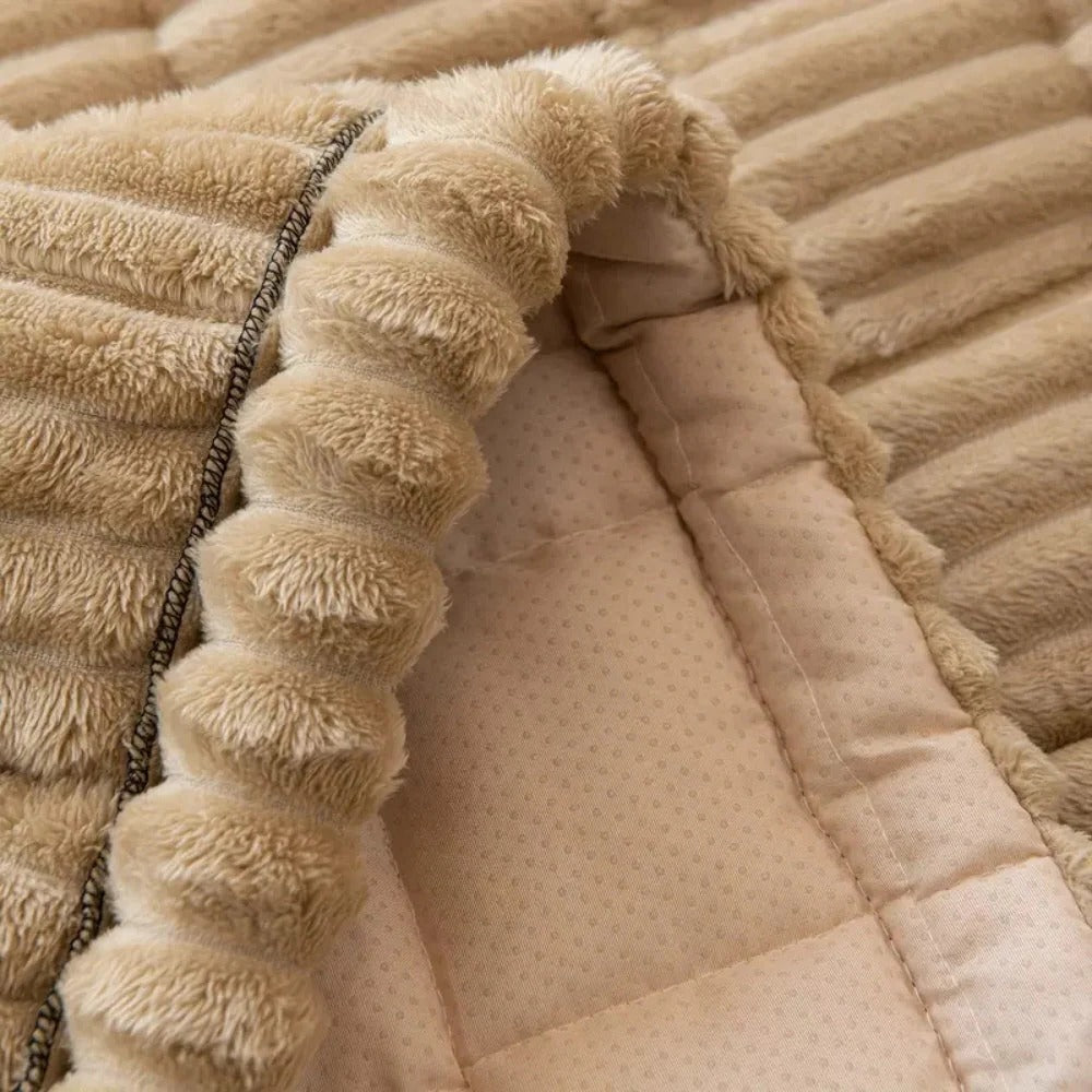 Sofa Cover with Plush Fabric Pleated Edge Protective Fit