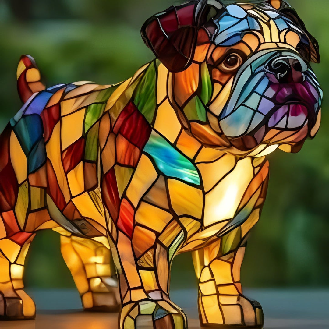 Bedside Lamp with Stained Glass Art Deco Design