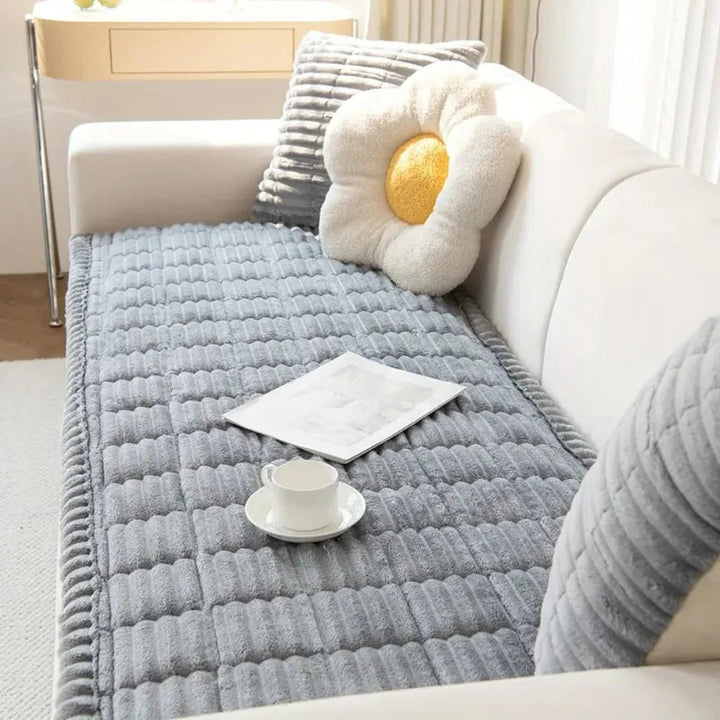 Sofa Cover with Plush Fabric Pleated Edge Protective Fit