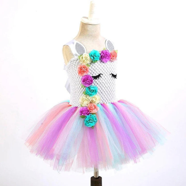 Girls Princess Gown with Tulle Rainbow Unicorn Tutu