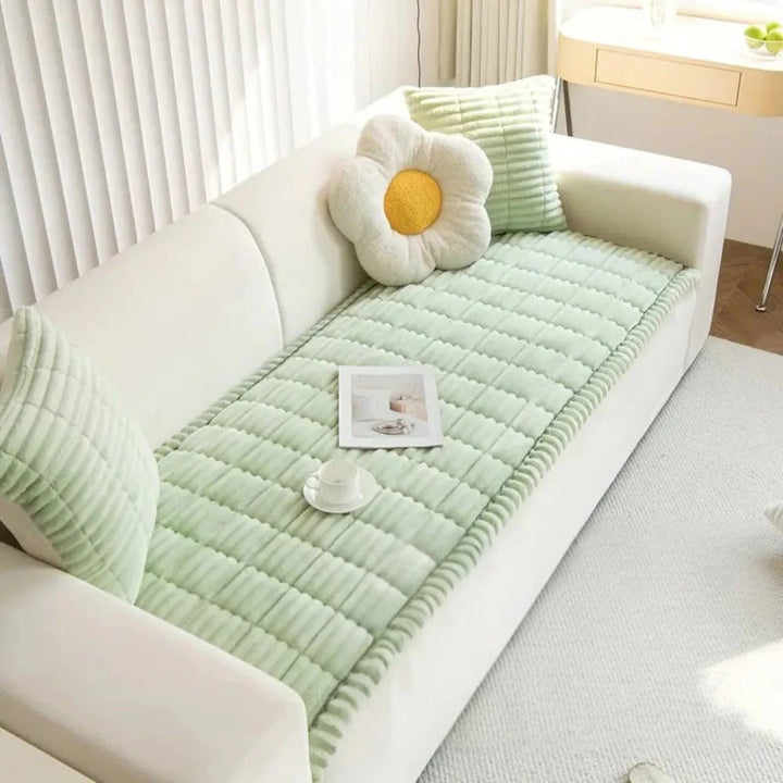 Sofa Cover with Plush Fabric Pleated Edge Protective Fit