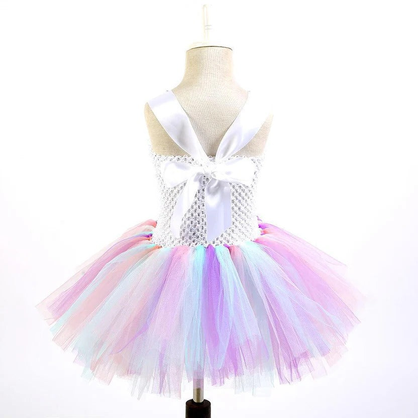 Girls Princess Gown with Tulle Rainbow Unicorn Tutu