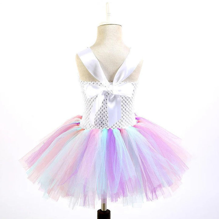Girls Princess Gown with Tulle Rainbow Unicorn Tutu