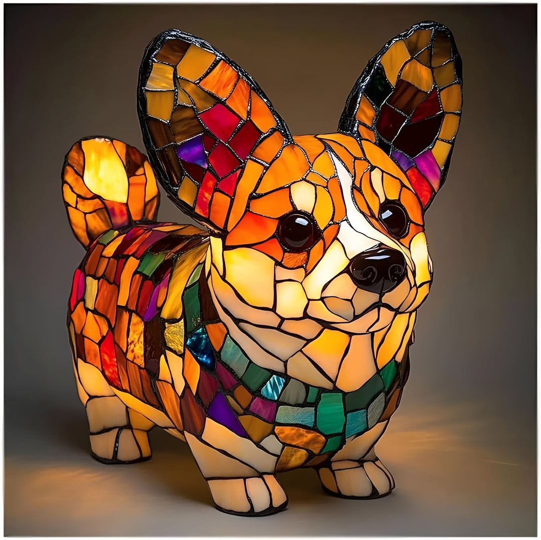 Bedside Lamp with Stained Glass Art Deco Design