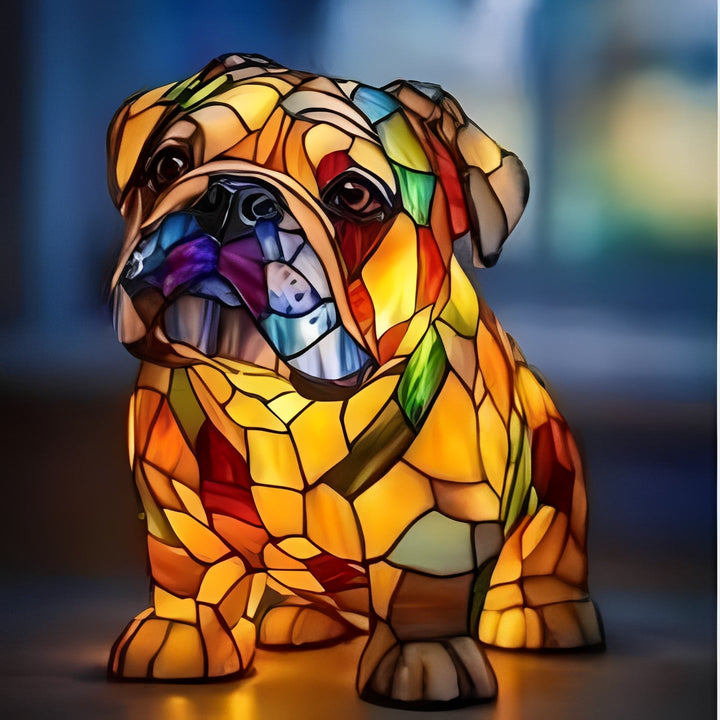 Bedside Lamp with Stained Glass Art Deco Design