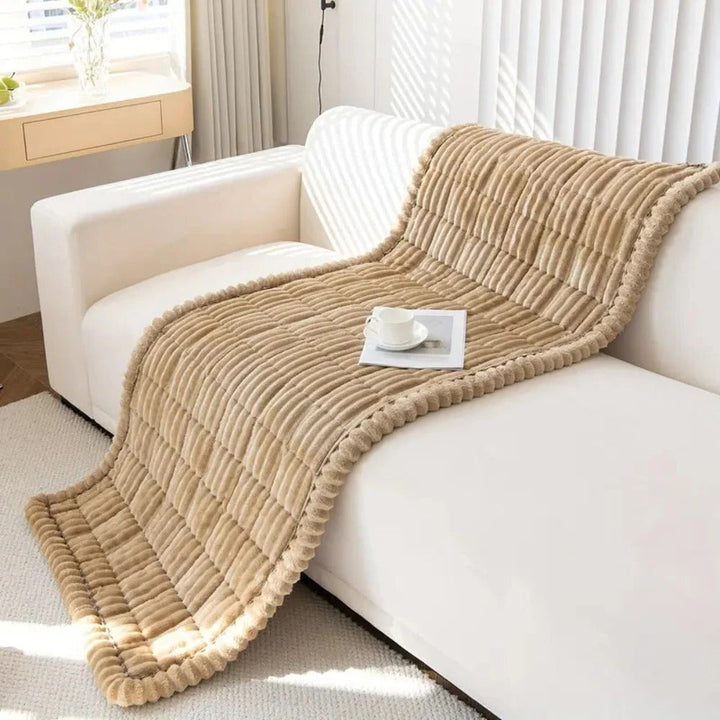Sofa Cover with Plush Fabric Pleated Edge Protective Fit