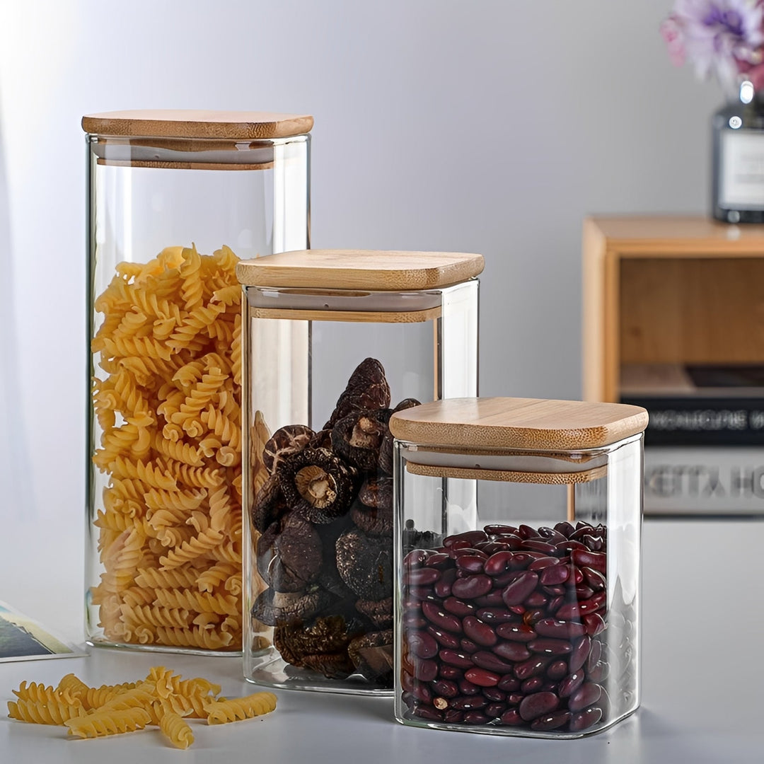 Glass Storage Jar with Bamboo Lid Minimalist Style