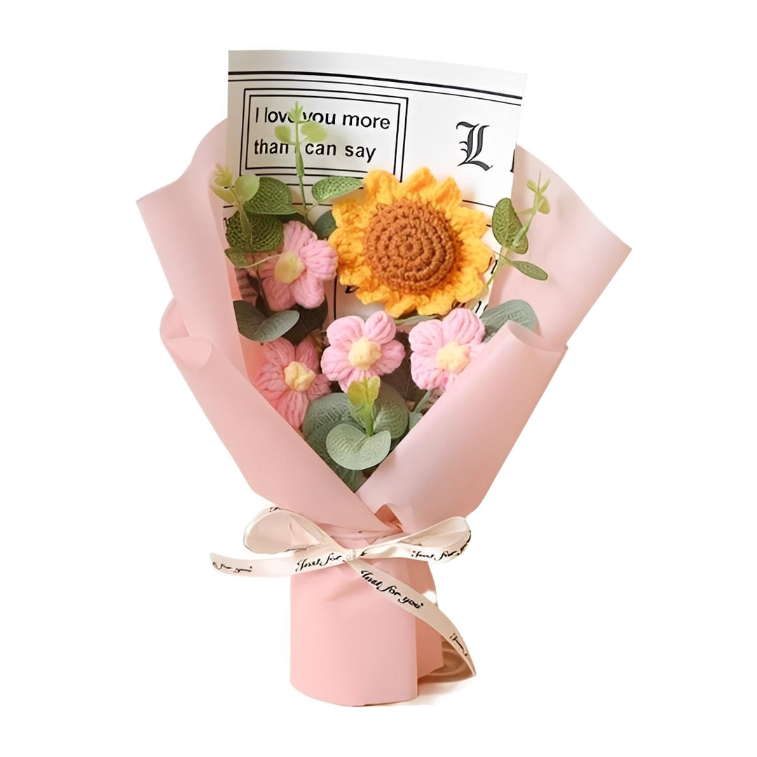 Decorative Knitted Floral Arrangement with Sunflowers and Daisies - Lenila