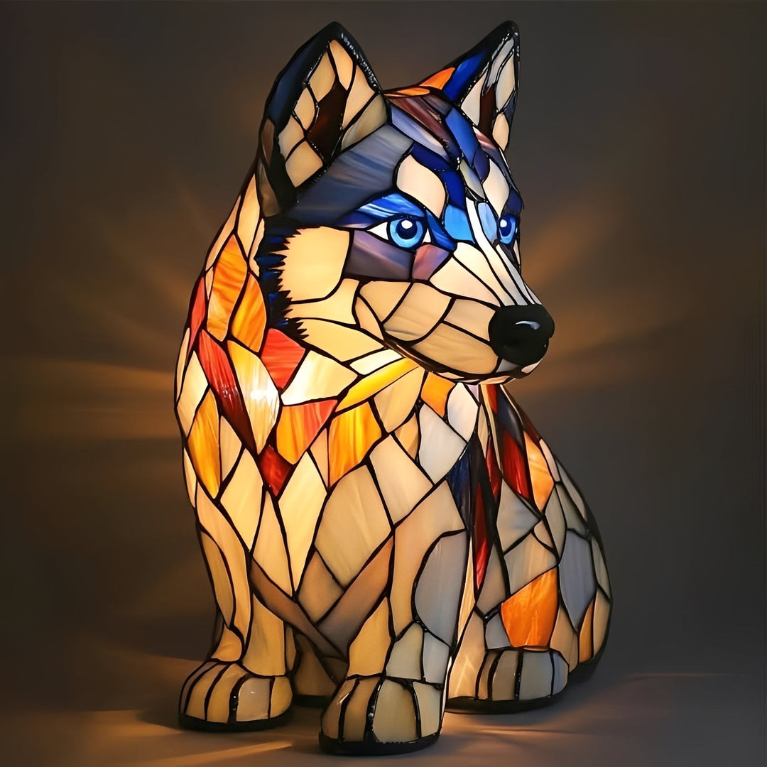 Bedside Lamp with Stained Glass Art Deco Design