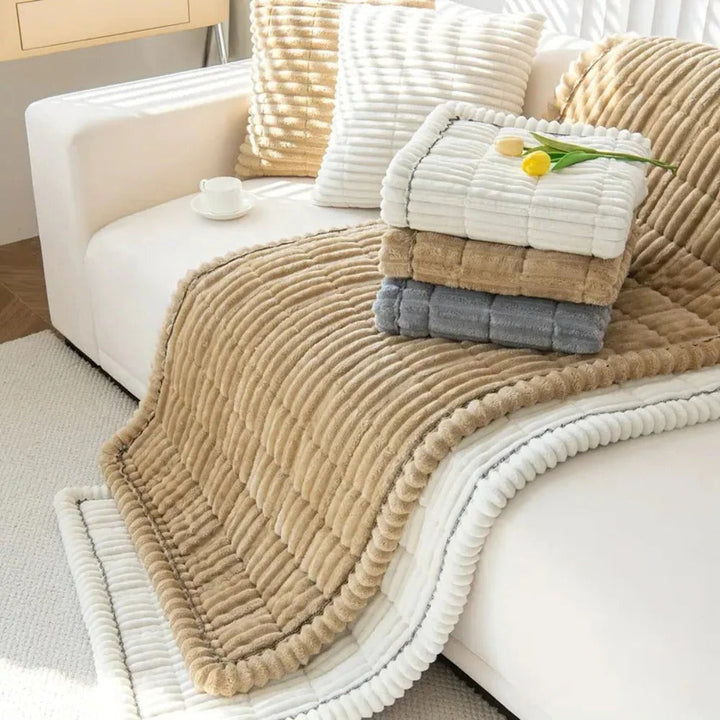 Sofa Cover with Plush Fabric Pleated Edge Protective Fit