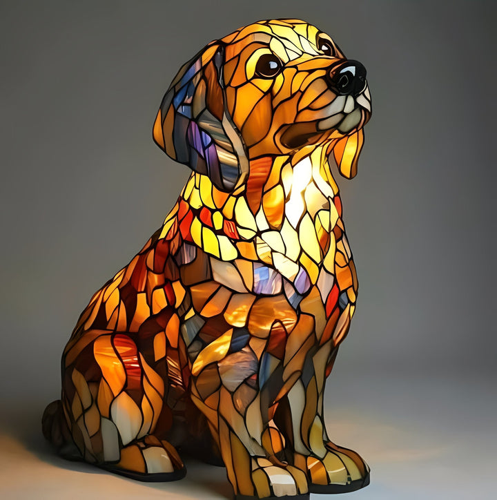Bedside Lamp with Stained Glass Art Deco Design