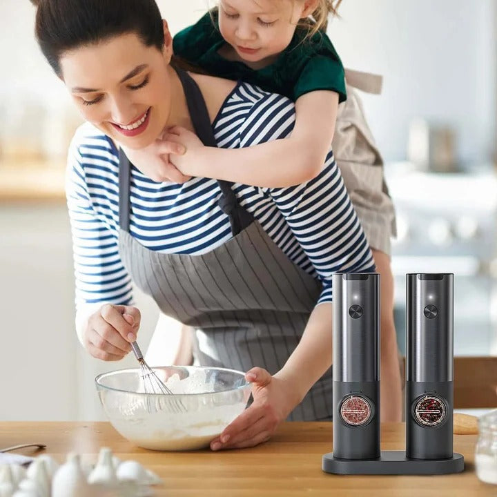 Electric Salt and Pepper Mill Rechargeable Battery Elegant Design - Lenila