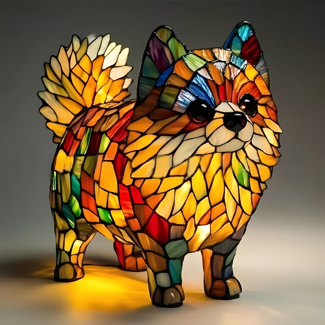 Bedside Lamp with Stained Glass Art Deco Design