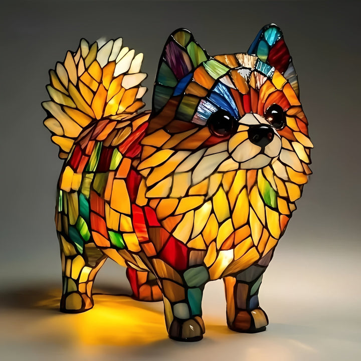 Bedside Lamp with Stained Glass Art Deco Design