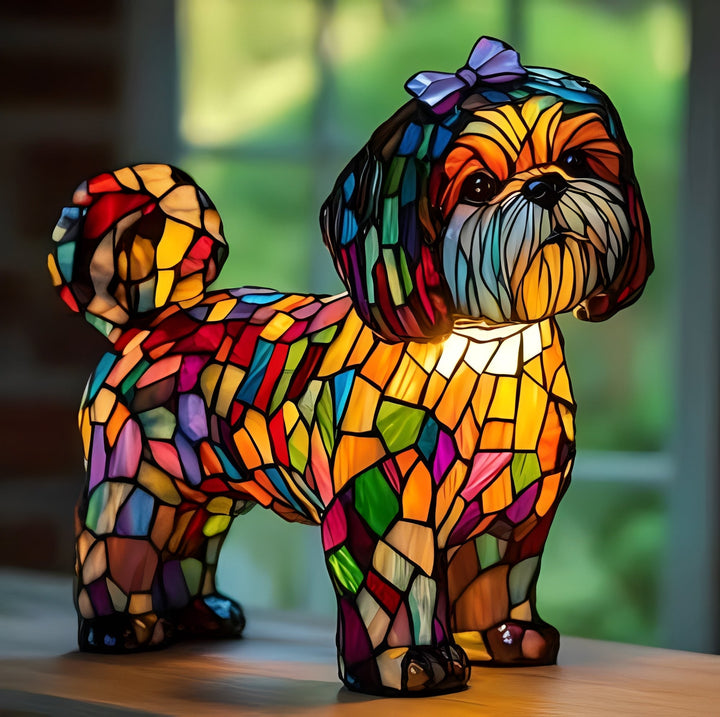 Bedside Lamp with Stained Glass Art Deco Design