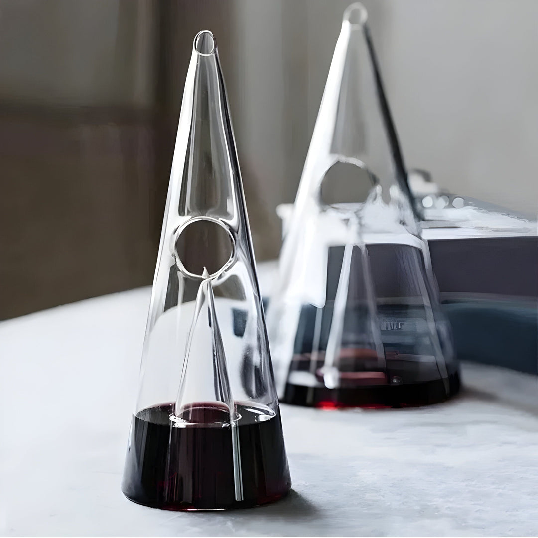 Glass Waterfall Decanter with Double Pyramid Design