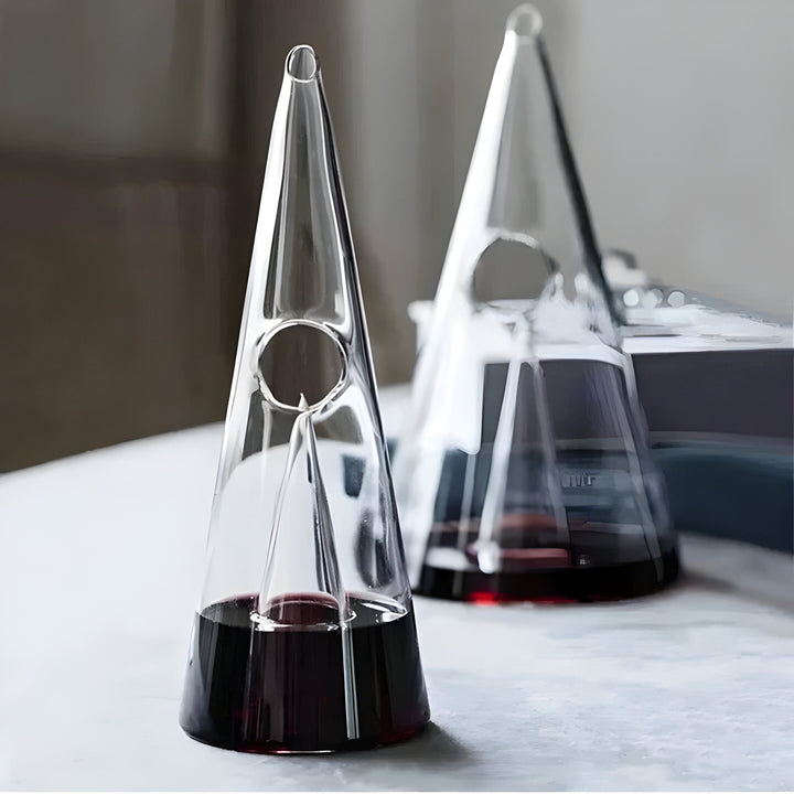 Glass Waterfall Decanter with Double Pyramid Design