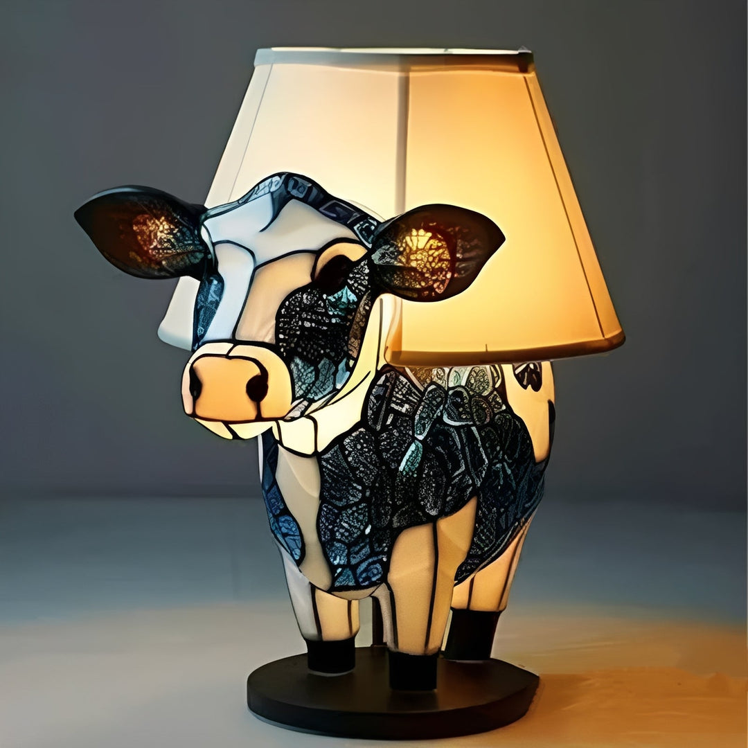 Bedside Lamp with Stained Glass Art Deco Design