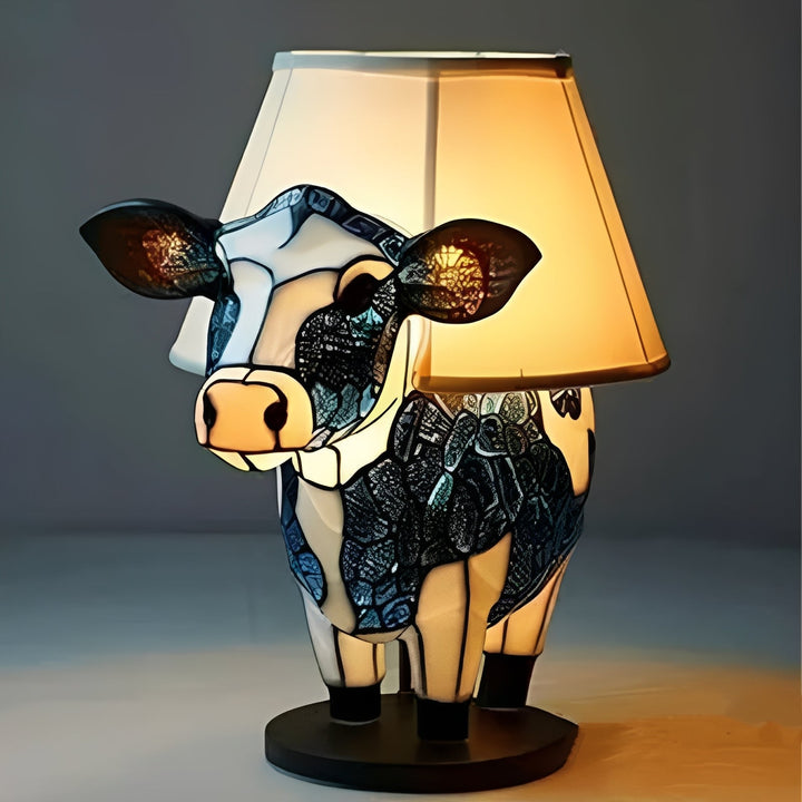 Bedside Lamp with Stained Glass Art Deco Design