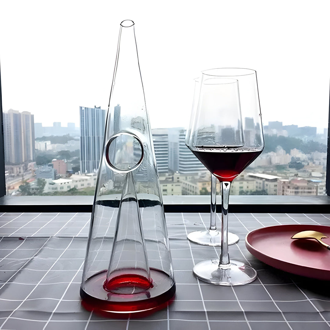 Glass Waterfall Decanter with Double Pyramid Design