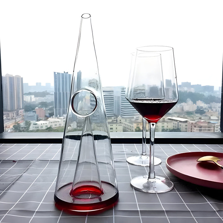 Glass Waterfall Decanter with Double Pyramid Design