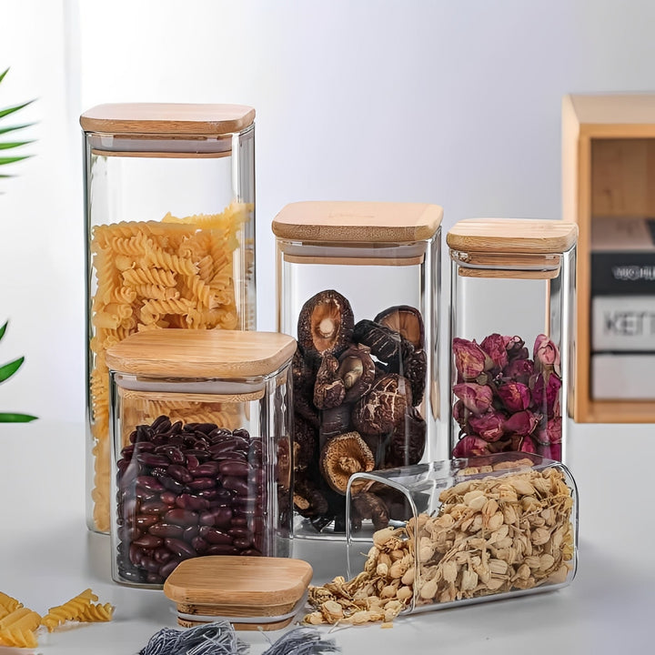 Glass Storage Jar with Bamboo Lid Minimalist Style